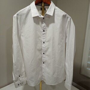 H&M WHITE COTTON DRESS SHIRT WITH BLACK BUTTONS MENS SIZE XXL
